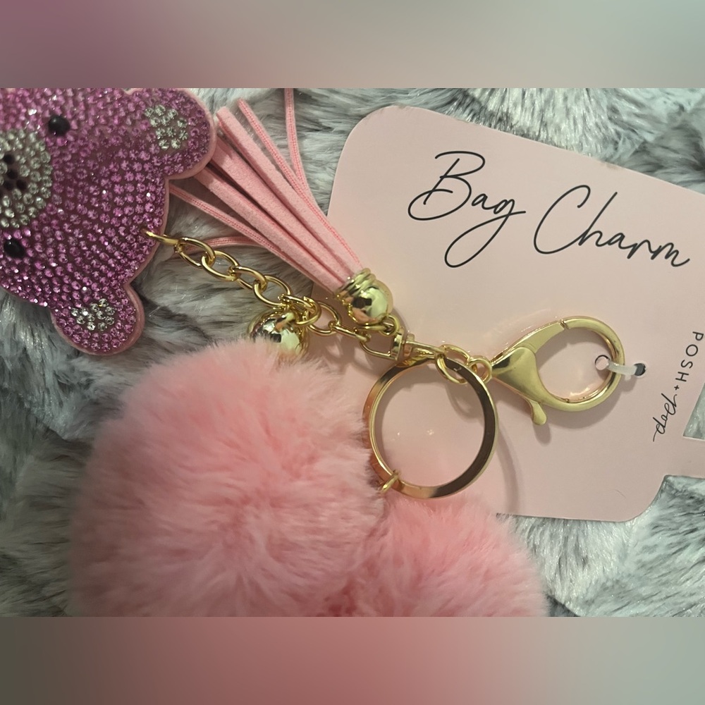 Bag Charm with Pink Bear, Heart and tassel - Picture 3 of 4